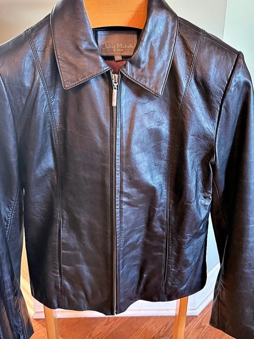 Juliet Michelle Leather Zip Jacket in Black